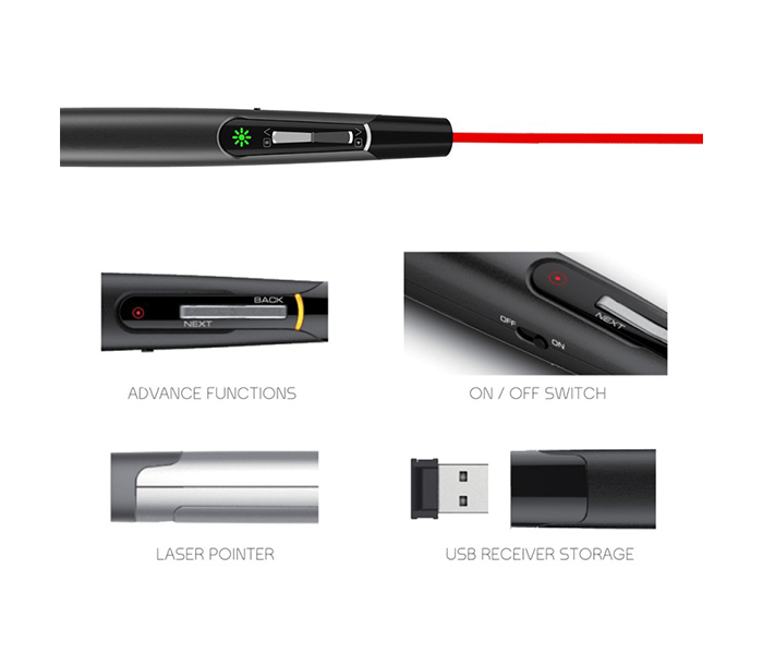 Trands TR-WP2396 2.4 Ghz Wireless Presenter with Red Laser - Black - Zoom Image 4