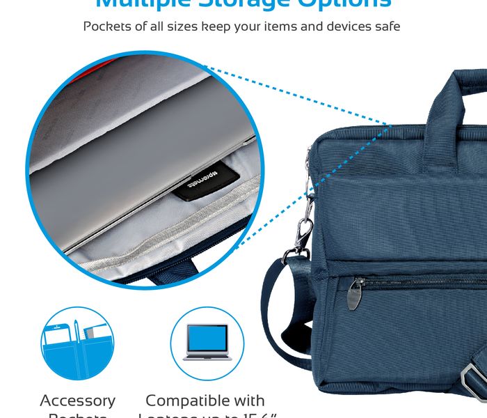 Promate Apollo-MB 15.6 inch Messenger Bag with Multiple Storage Pocket, Blue - Zoom Image 1