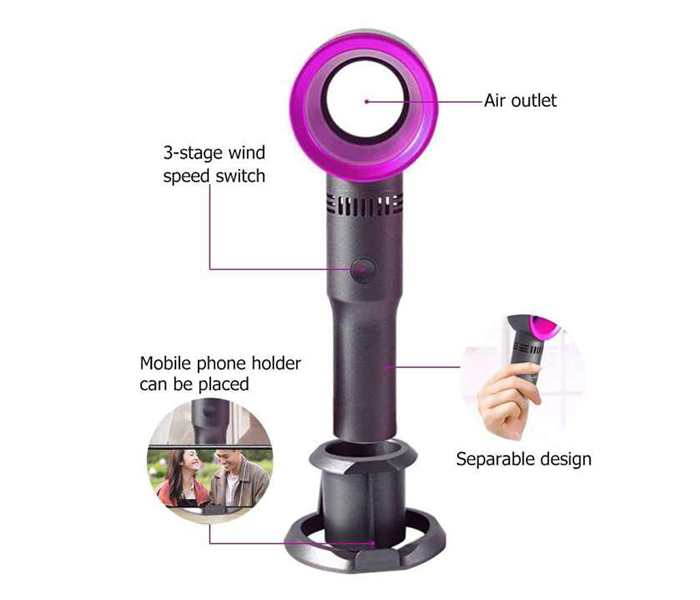 X9S Bladeless Ultr-Quiet Rechargeable Air Cooling Usb Mini Desktop Fan Mobile Stand - Purple - Zoom Image 1