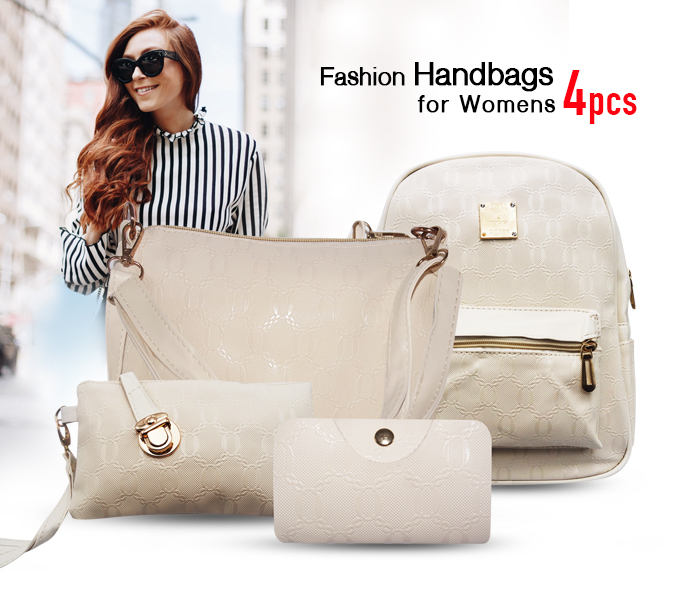 Taqdeer WP-304 New trend 4 Pieces PU Leather Backpack & Handbags Set for Women - White - Zoom Image 1