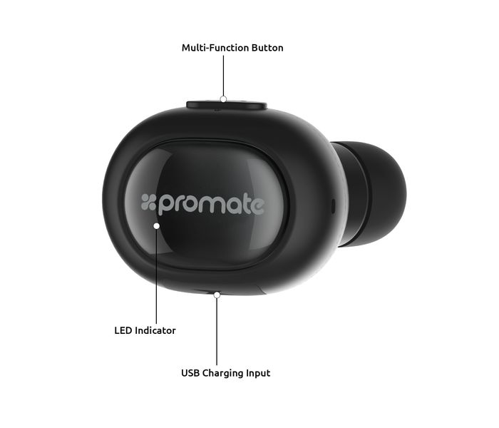 Promate Halo Lightweight Universal Wireless Mono Earphone, Black - Zoom Image 1