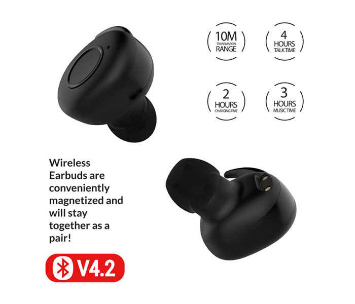 Trands TR-E15-V2 Wireless Bluetooth Sport Earbuds with Portable Charging Case - Black - Zoom Image 1