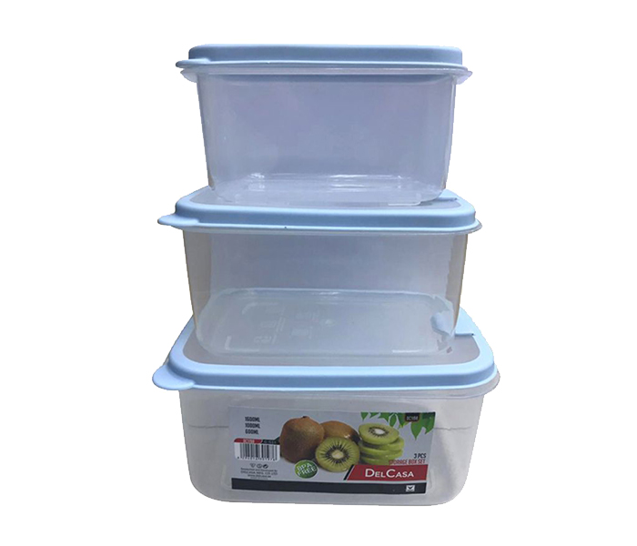 Delcasa DC1198 0.6, 1 & 1.6 Litre Plastic Storage Box - 3 Pieces, Blue - Zoom Image