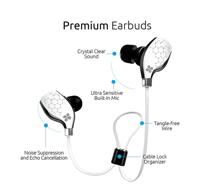 Promate Lite-2 Bluetooth Sports Headphones Stereo Earphones with Mic, White - Zoom Image 2