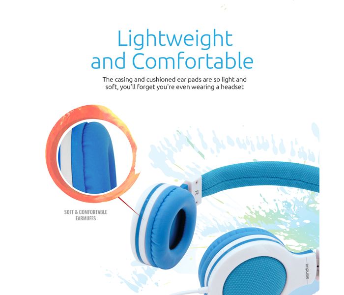 Promate Impulse Kid Friendly On Ear Wired Headset with Noise Cancellation, Blue - Zoom Image 4