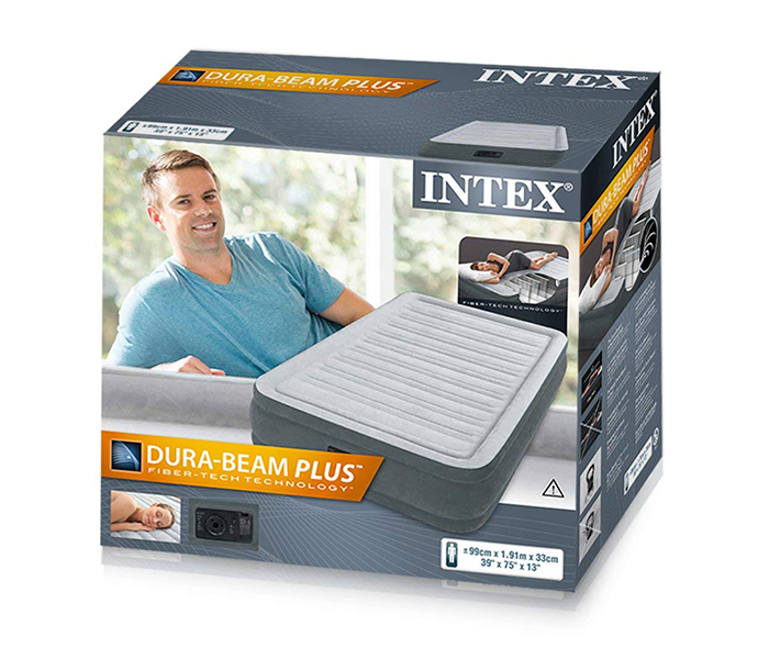 Intex ZX-67766 Inflatable Twin Size Dura Beam-Tech Mid Raised Airbed with Electric Pump - Grey - Zoom Image 1