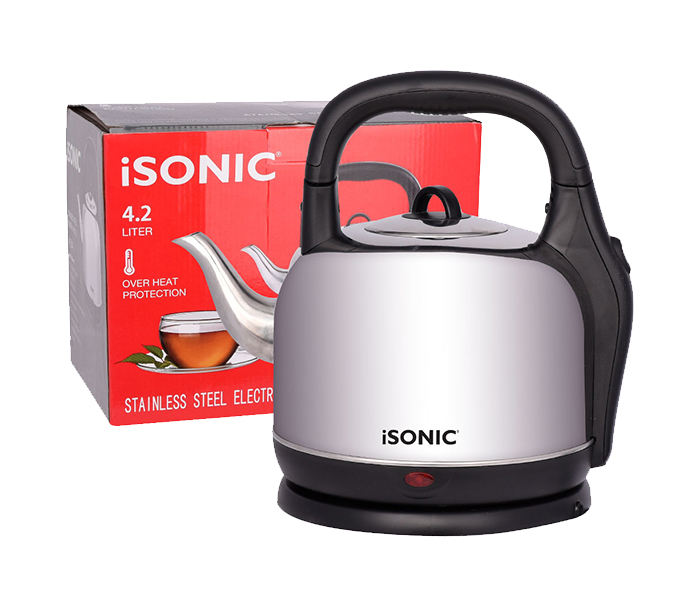 iSonic IK514 2000W Stainless Steel Cordless Electric Kettle - 4.2 Litre, Silver - Zoom Image 1