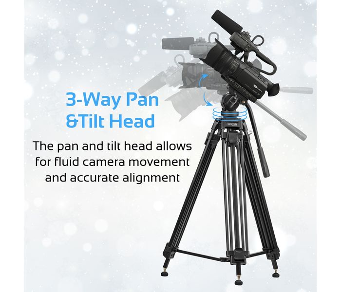 Promate Pixels-170 Professional Aluminum Video Tripod with Mid-Level Spreader, Black - Zoom Image 5