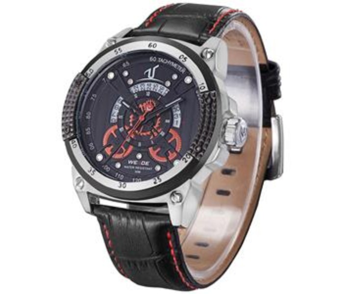 Weide UV 1605LB Mens Analog and Complete Calendar Watch Black and Red - Zoom Image 1