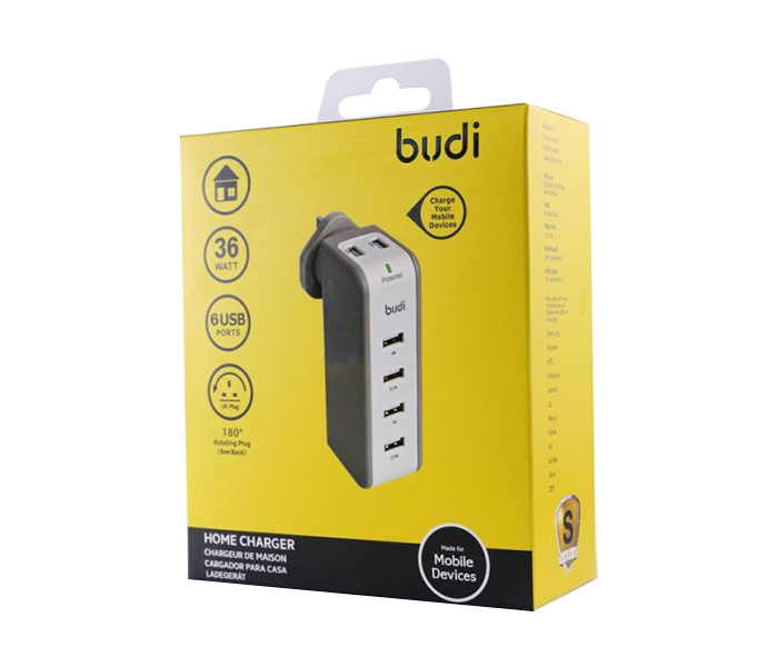 Budi 36 Watts Home Charger with 6 USB Ports - White - Zoom Image 1