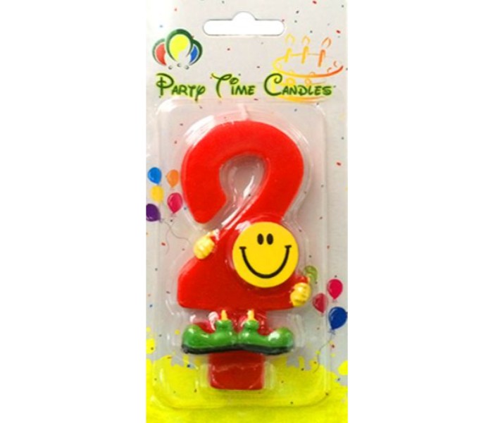 Party Time M082 Number 2 Smiley Birthday Candle Red - Zoom Image