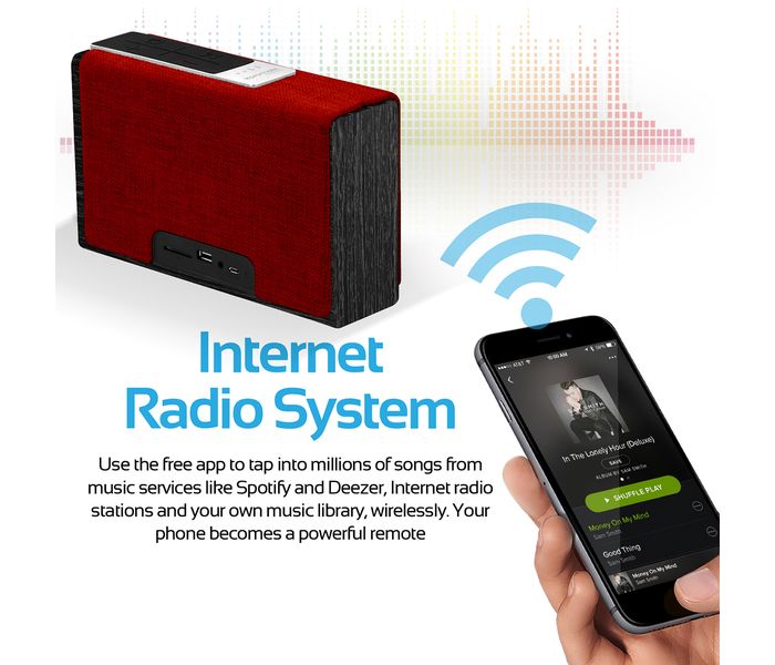 Promate Streambox-Xl Portable Fabric Wireless Speaker with Internet Radio - Red - Zoom Image 3