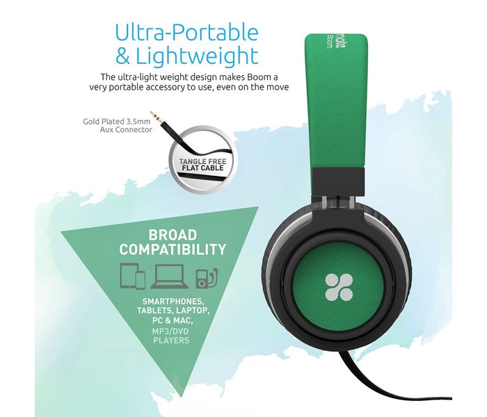 Promate Boom Over the Ear Wired Headset with Noise Cancellation, Green - Zoom Image 3