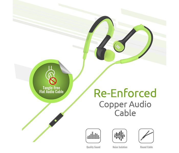 Promate Natty Universal Sporty Over the Ear Gear Buds Headphone with Noise Cancelling, Green - Zoom Image 3