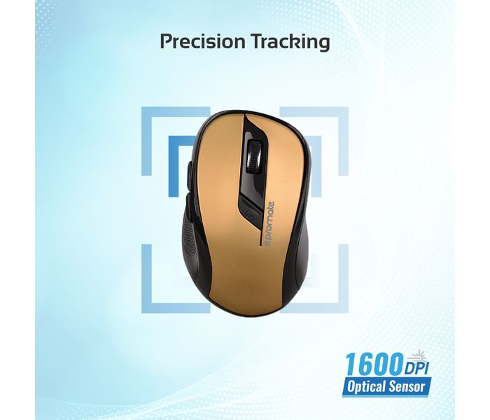 Promate Clix-7 2.4GHz Wireless Ergonomic Optical Mouse, Gold - Zoom Image 2