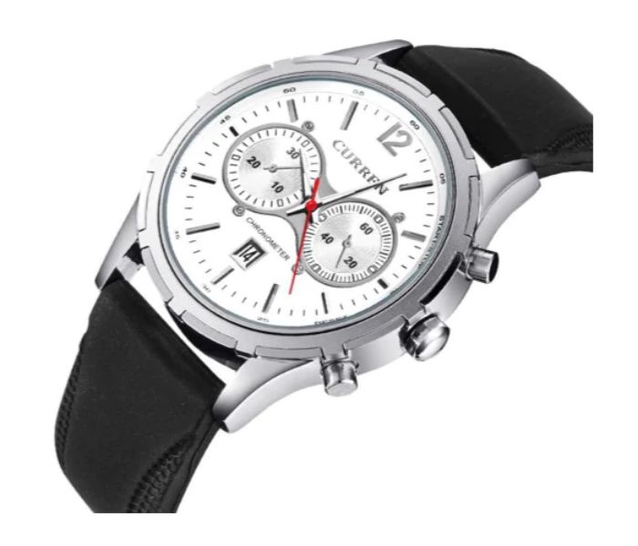 Curren 8066 Silicon Strap Analog Watch For Men Silver And White - Zoom Image 2