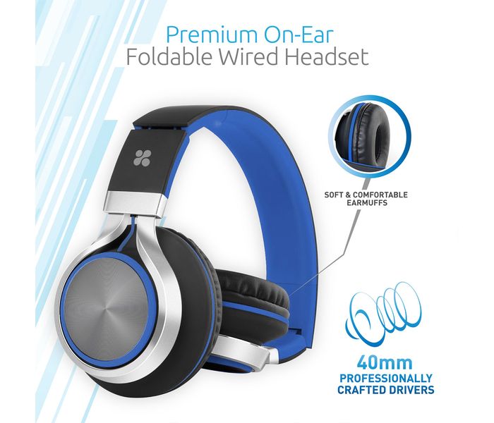 Promate Spectrum Premium On EarStereo Wired Headset with Padded Headband, Blue - Zoom Image 1