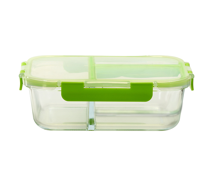 Royalford RF9212 1040ml 3 Compartment Food Storage Container - Clear & Green - Zoom Image