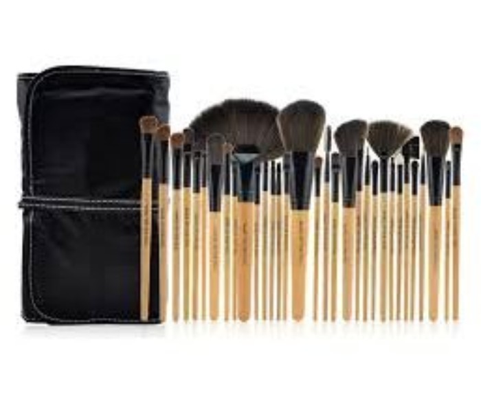 Cosmetic Makeup Beauty Brushes 32 Piece with Leather Case Pouch CM021 Wood - Zoom Image 1