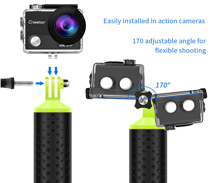 Crosstour Floating Hand Grip Waterproof Handle for Gopro Apeman Victure Action Camera - Green & Black - Zoom Image 2