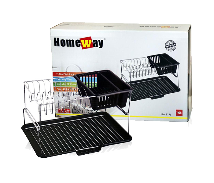 Homeway HW-1175 N Two Tier Dish Rack - Black - Zoom Image 1