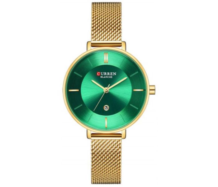 Curren 9037 Steel Analog Quartz Watch For Women Gold and Green - Zoom Image