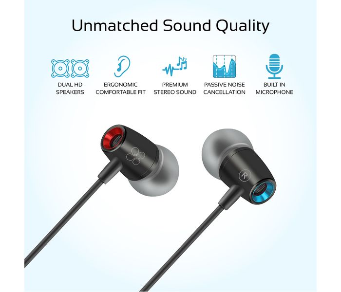 Promate Tunebuds-1 Dynamic In-Ear Stereo Earphones with In-Line Microphone, Black - Zoom Image 2