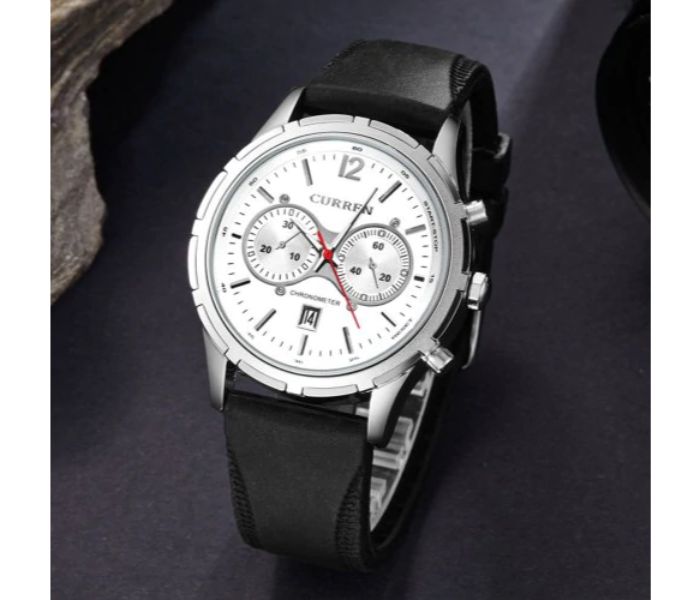 Curren 8066 Silicon Strap Analog Watch For Men Silver And White - Zoom Image 1