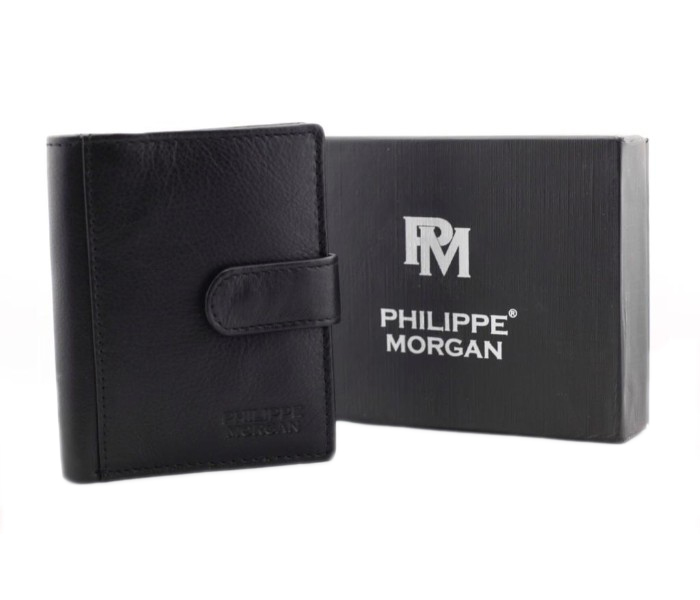 Philippe Morgan PM013 Men Leather Bifold Wallet Black - Zoom Image