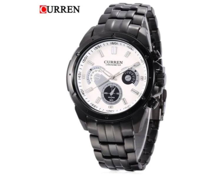 Curren 8009 Stainless Steel Analog Watch For Men White And Black - Zoom Image