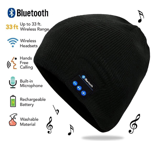 Wireless Beanie Headphone Stereo Music Headset With Winter Hat bowl Cap - Black - Zoom Image 4