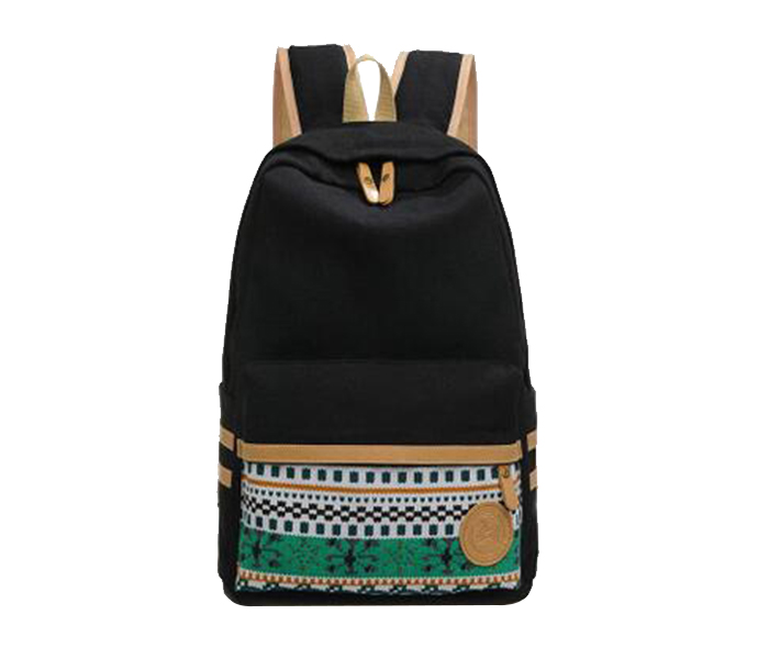 Korean Canvas Printing Backpack Bag for Teenage Girls - Black - Zoom Image