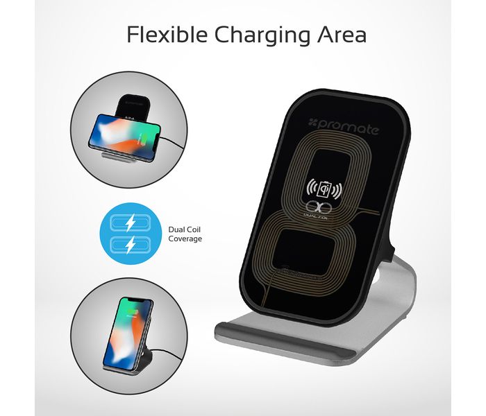 Promate Auradock-6 15W Qi Wireless Charging Pad Stand with Dual Coil - Grey - Zoom Image 4