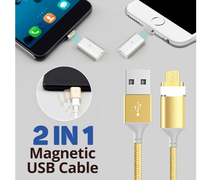  MQ Multi-Color 2 In 1 Nylon-Braided 2A Fast Charging Metal Magnetic Cable For Micro USB Android and Lightning iOS Devices MC-2AFC Gold - Zoom Image 3