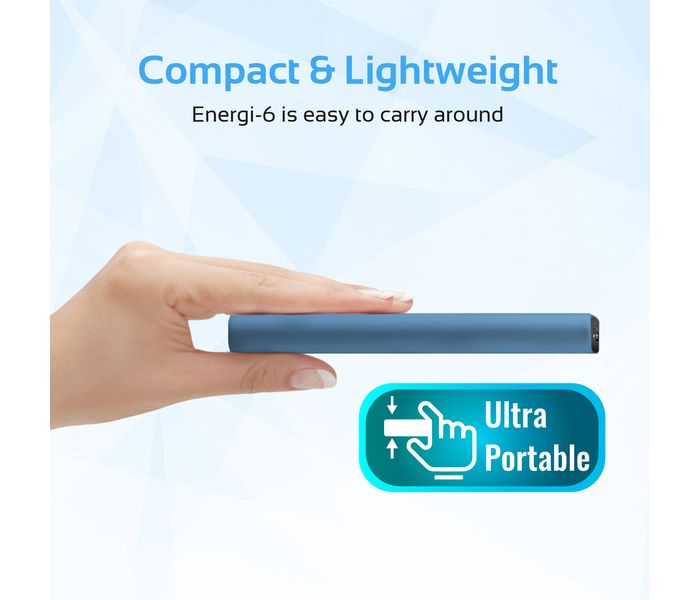 Promate Energi-6 6000 mAh Ultra Compact Portable Power Bank with 2.1A USB Port, Blue - Zoom Image 3