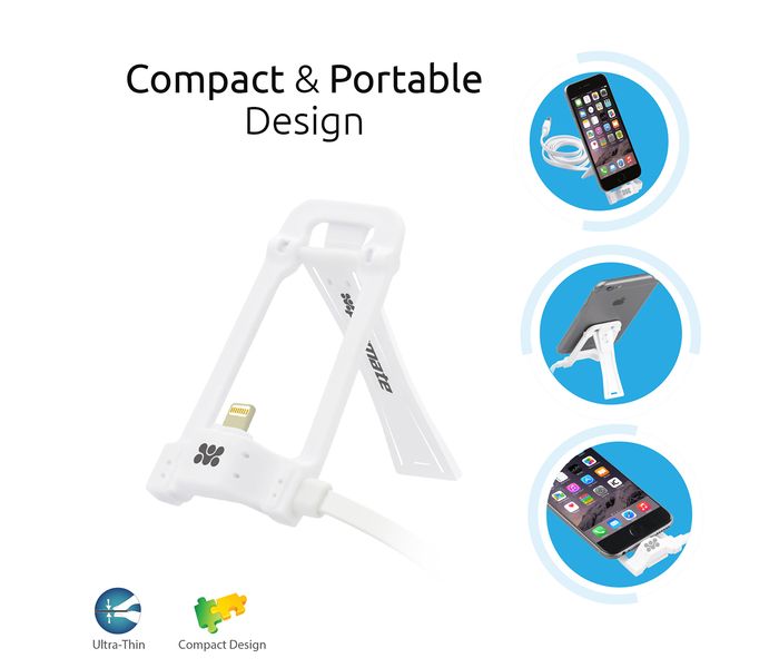 Promate Pose-LT Charge and Sync Dock Stand with Flat Cable- White - Zoom Image 1