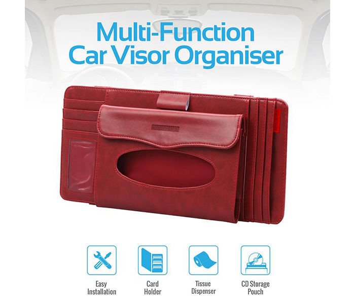 Promate CARCADDY Multi-Function Car Visor Organizer - Red - Zoom Image 1