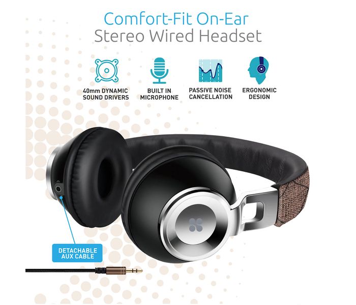 Promate Thumb Over the Ear Stereo Wired Headset with Portable Foldable Headband, Brown - Zoom Image 1