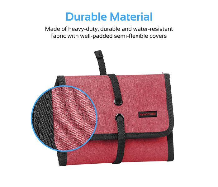 Promate TravelPack-S Multi Purpose Travel Electronic Accessory Organizer Pouch, Red - Zoom Image 2