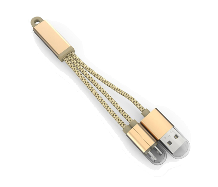 Trands TR-CA446-G 2-in-1 Nylon Braided Lightning & Micro USB Keychain Data Cable - Gold - Zoom Image 1