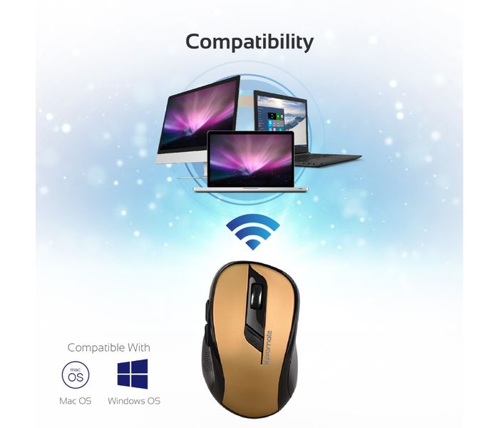 Promate Clix-7 2.4GHz Wireless Ergonomic Optical Mouse, Gold - Zoom Image 7