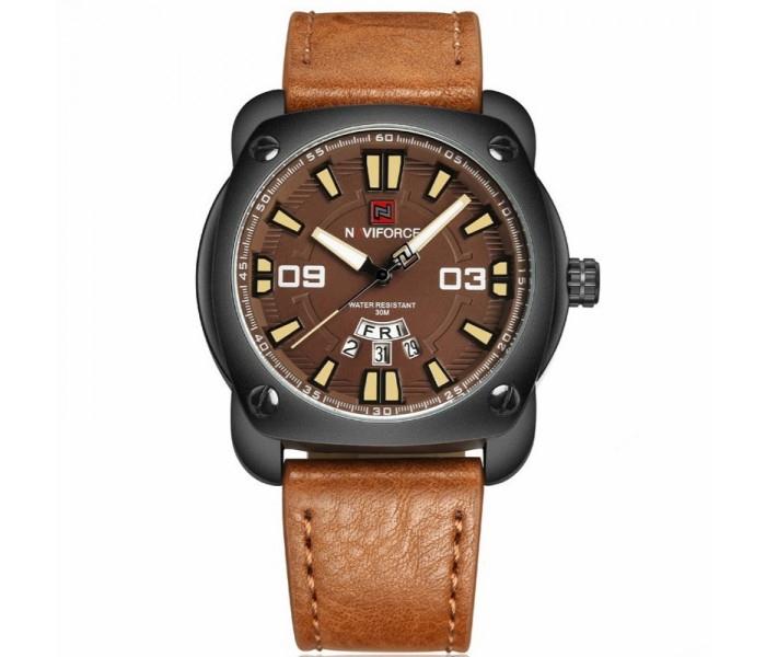 Naviforce NF9096M Genuine Leather Fashion Sports Watch for Men - Brown - Zoom Image 3