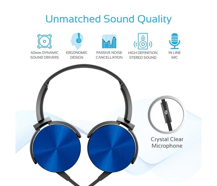 Promate Chime Rotatable Over-The-Ear Wired Stereo Headset with Built-In Mic, Blue - Zoom Image 2