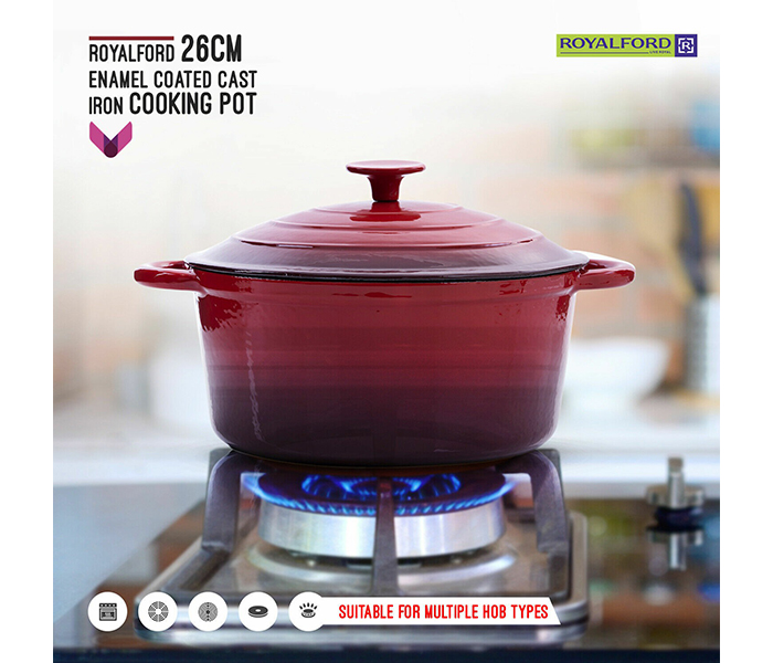 Royalford RFU9055 26CM Cast Iron Enamel Coating Cooking Pot - Red - Zoom Image 7