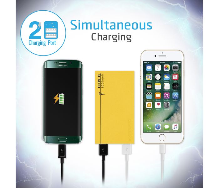 Promate Cloy-8 8000 mAh Dual Port Portable Charger Power Bank, Yellow - Zoom Image 2