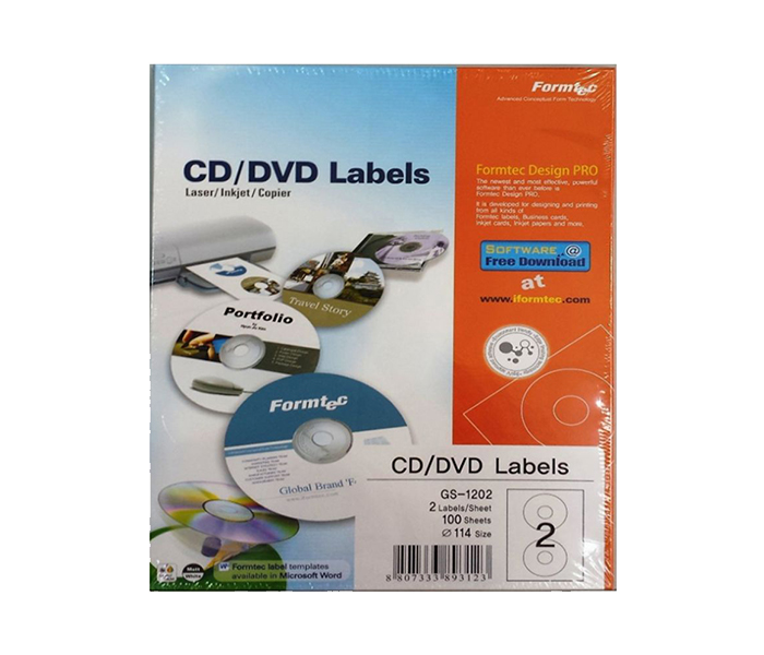 Formtec FT-GS-1202 CD & DVD Labels - 100 Sheets, White  - Zoom Image