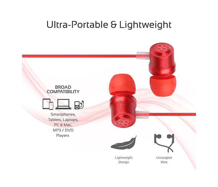 Promate Travi Dynamic In-Ear Stereo Earphones with In-Line Microphone - Red - Zoom Image 3