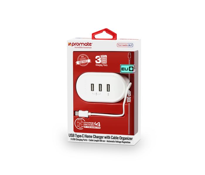 Promate Tonardo-3LT.UK Heavy Duty Home Charger with Lightning Connector, White - Zoom Image 6