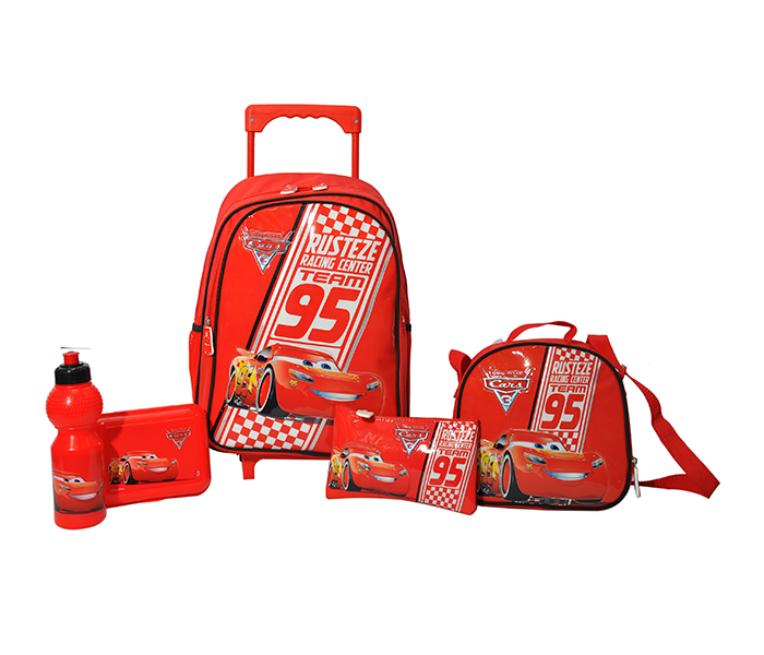 Cars CRCT070001-16 5 in 1 Racing Center Promotion Trolley Bag School Set - 16 inch, Red - Zoom Image 1