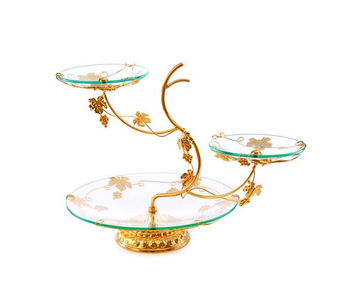 Royalford RF8296 3 Tier Charisma Candy Tray with Stand - Clear & Gold - Zoom Image